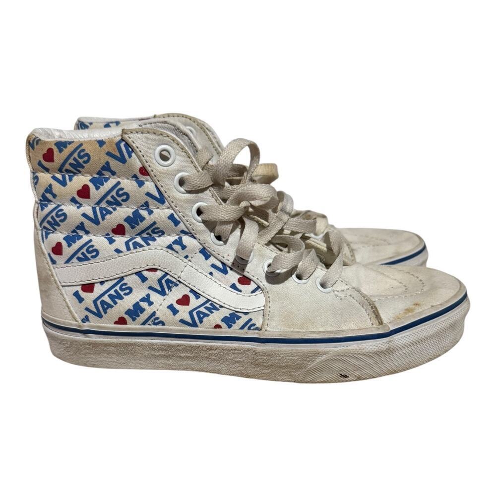 Vans Sk8-HI I Love My Vans Logo High Top Sneakers Women's 6 White Blue Retro